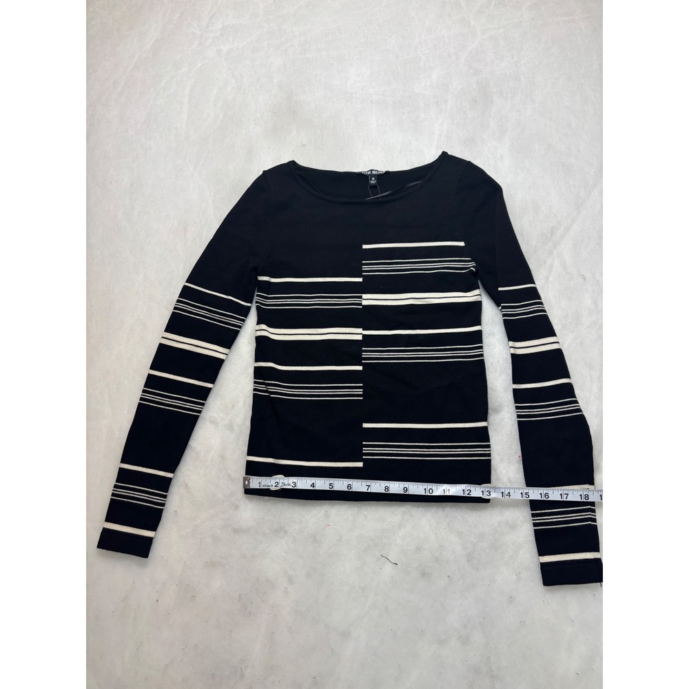 Steve Madden Womens Asymmetrical Striped Long Sleeve Knit Top Black White sz sm - Picture 4 of 10